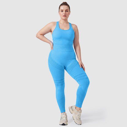 Woman wearing Sculpt 3D™ anti-cellulite leggings in turquoise, front view, high-waisted fit