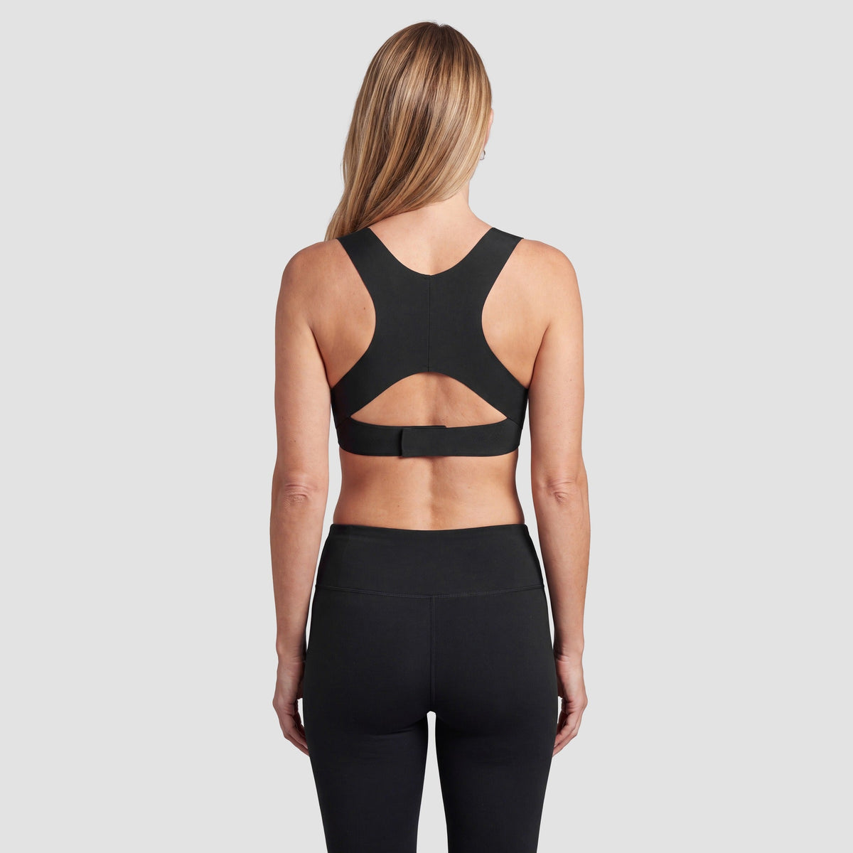 Sculpt posture bra in black, back view of the posture-support back panel